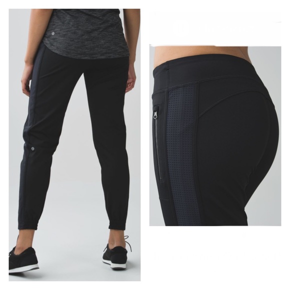 lululemon athletica Pants - Lululemon Keep On Track Pant Black 8 Jogger Zipper Pockets Mesh Stripe Leggings